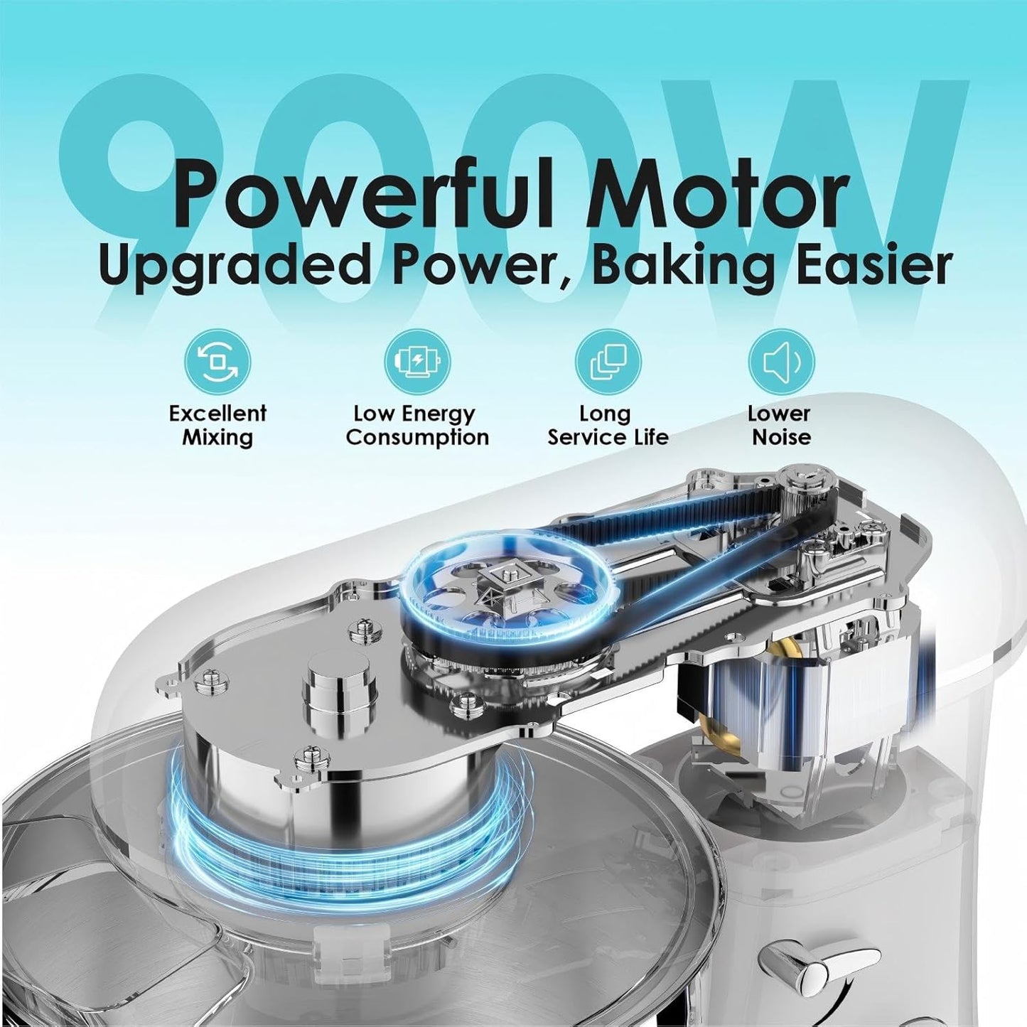 Kitchen in the box Stand Mixer, 900W 8.5QT Kitchen Electric Mixer, 6-Speed Large Capacity Food Mixer for Home Cooks with Egg Whisk, Dough Hook & Flat Beater (Blue)