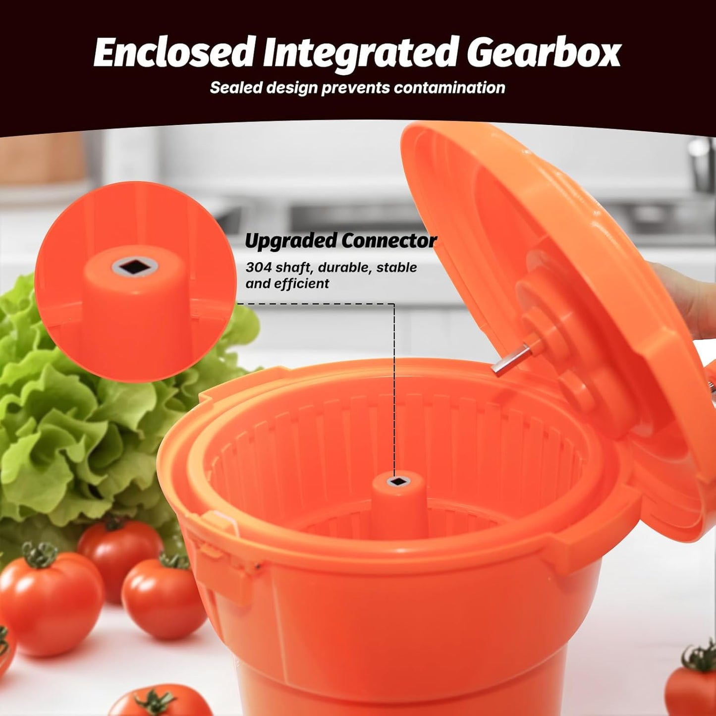 CMI 2.5 Gal/10 Qt Large Commercial Salad Spinner Jumbo Manual Lettuce Dryer-Dries up to 4 Heads of Lettuce, Orange (SP-9.5)