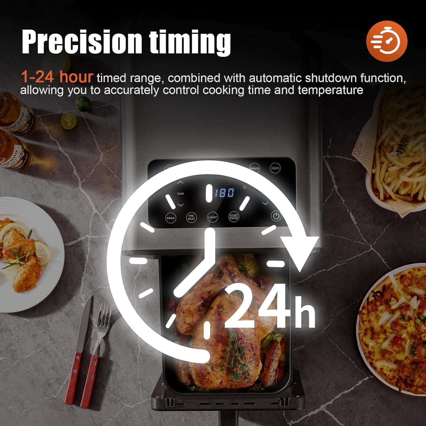 Air Fryer Toaster Oven with Rotisserie, 8.5QT 1650W 6-In-1 Countertop Oven with Stainless Steel Grill, 4 Preheats, 24H Timer, 13 Temp Settings, LED Touchscreen Digital Air Fryer Oven for Bake, Broil