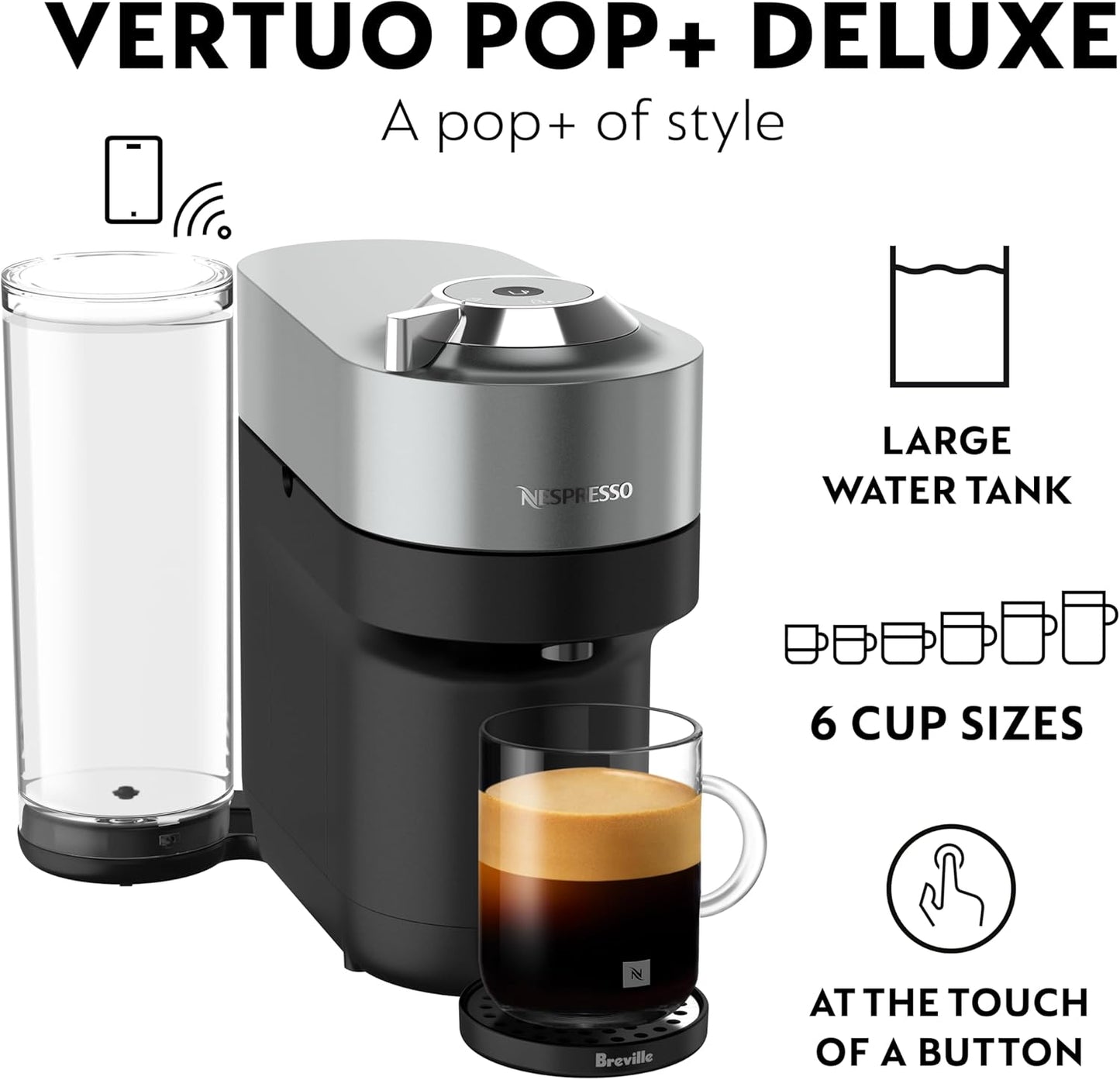 Nespresso Vertuo Pop+ Deluxe Coffee and Espresso Maker by Breville, Titan