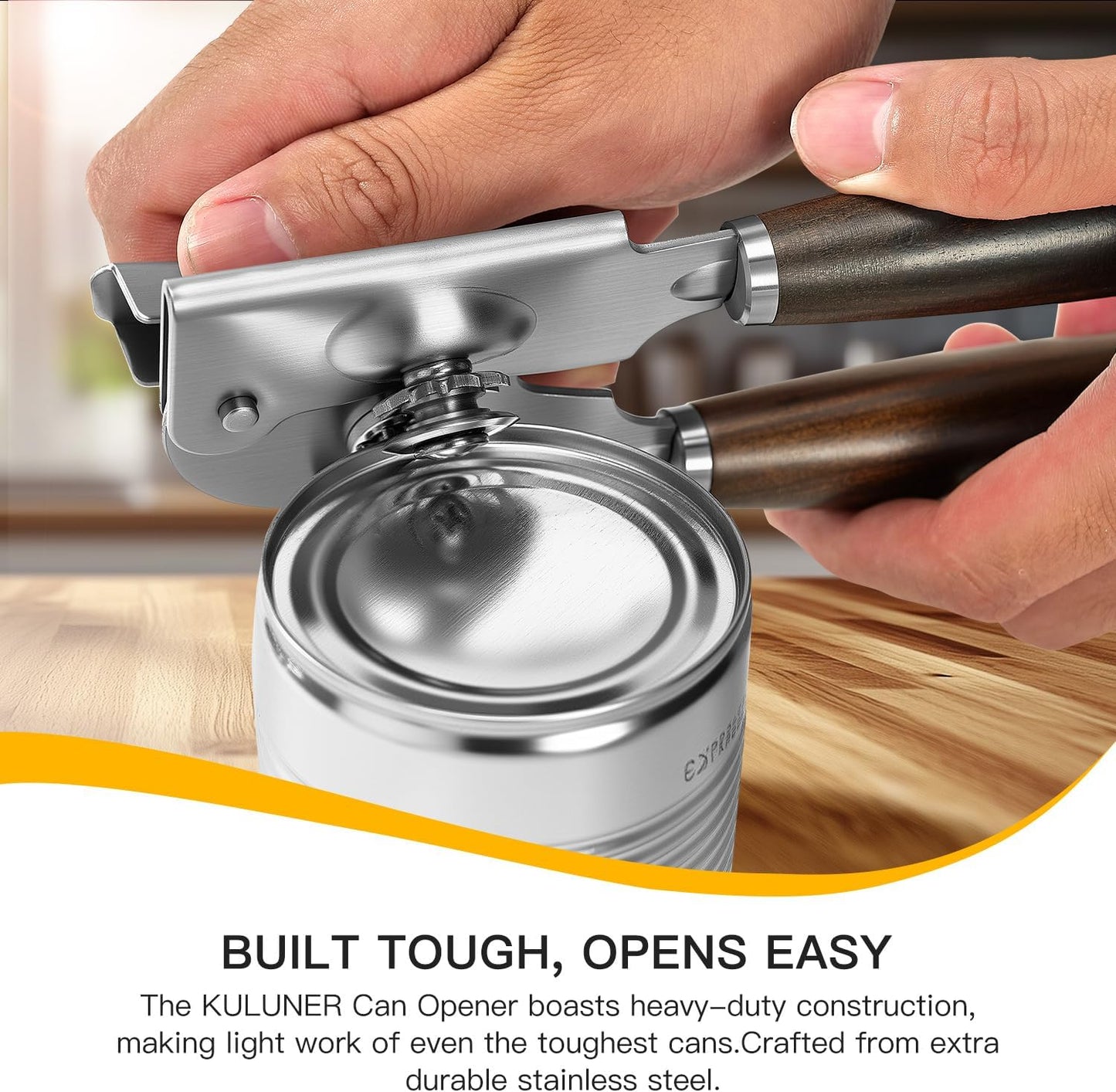 Upgraded Efficient Manual Can Opener - Selected Solid Wood Handle, Sharp and Smooth Blade Edge, Portable Design, Easy-Open Large Knob, Versatile for Various Bottle Caps（Agarwood）