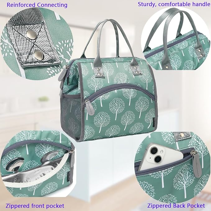 FlowFly Insulated Lunch Bag for Women, Men, Large and Reusable, Handle, Work and Travel Tote and Meal Prep Organizer, Dandelion