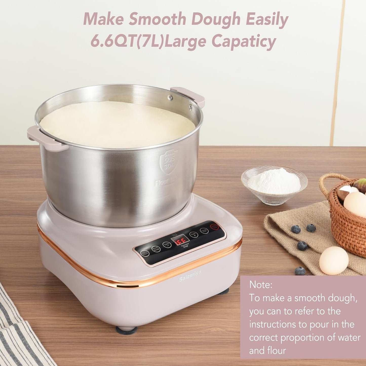 Electric Dough Maker with Ferment Function, 7L(6.6QT) Dough Mixer Machine with Stainless Steel Bowl, Kitchen Stand Mixers, Flour Kneading Machine for Pizza Bread-NEW