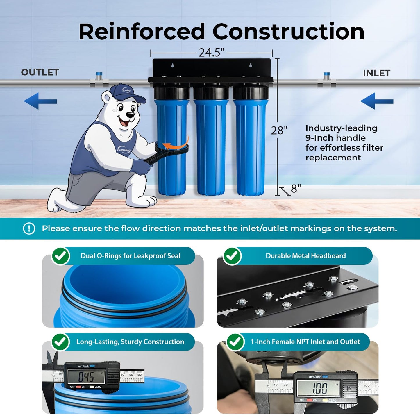 iSpring Whole House Water Filter System, Reduces Iron, Manganese, Chlorine, Sediment, Taste, and Odor, 3-Stage Iron Filter Whole House, Model: WGB32BM