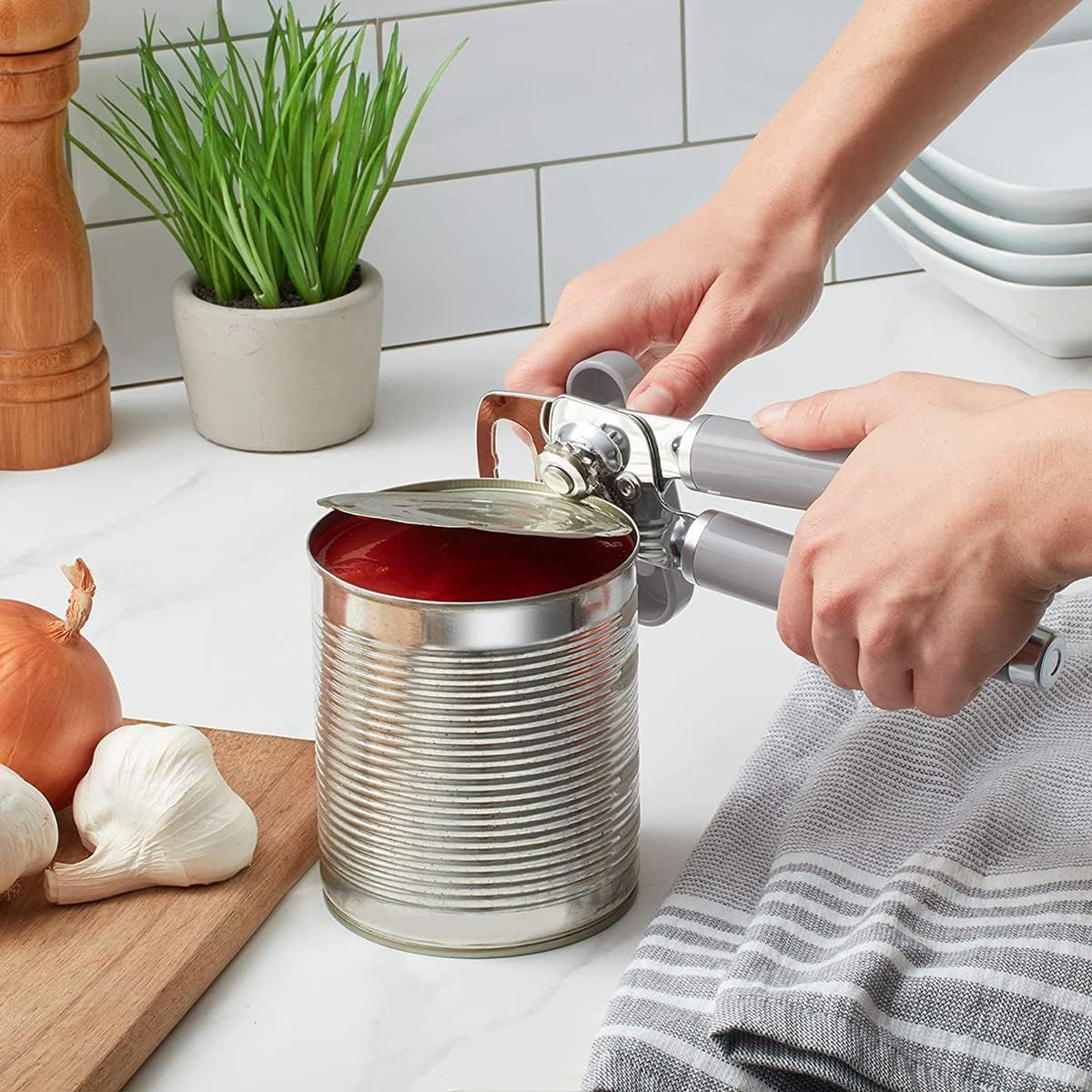 KitchenAid Classic Multifunction Can Opener and Bottle Opener Easy to Use, Razor Sharp Stainless Steel Cutting Wheel, Soft Ergonomic Handles, Gray