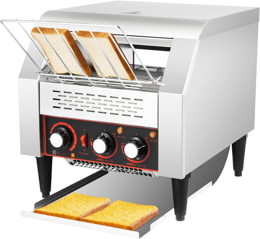 Commercial Conveyor Toaster 300 Slices/Hour 2200W Heavy Duty Stainless Steel Industrial Conveyor Toaster Electric Oven with Dual Heating & 7-Speed Adjustment