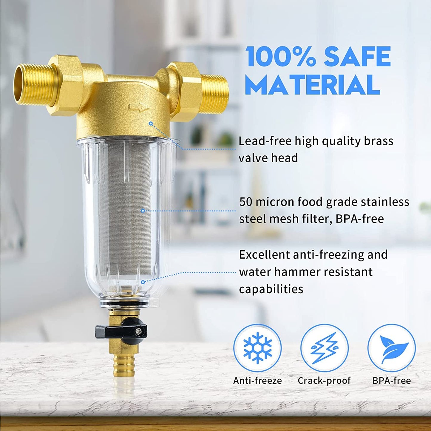 50 Micron Spin Down Sediment Filter for Whole House and Well Water, Reusable Washing Machine Water Filter, BPA-Free Pre-Filter