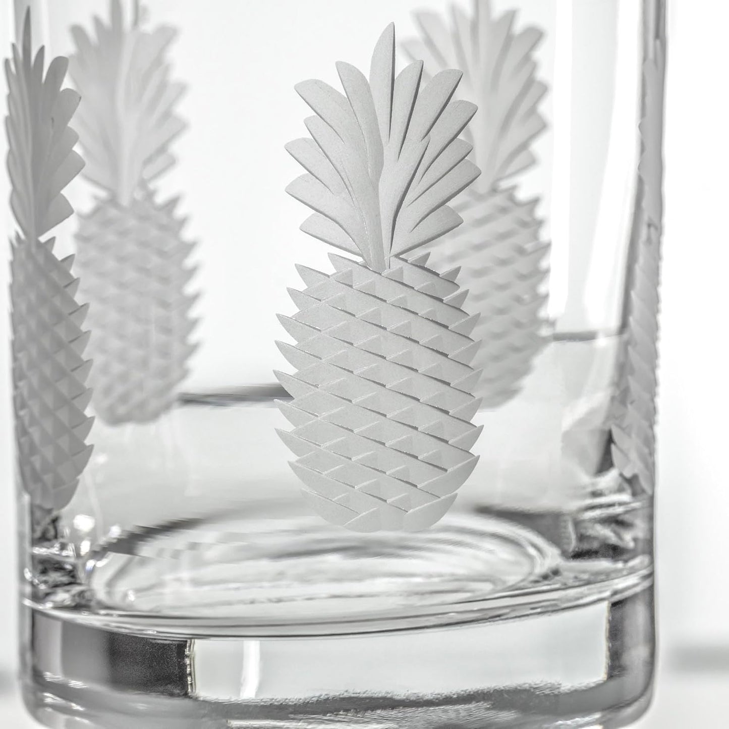 Rolf Glass Fresh Pineapple Double Old Fashioned Glass | 13oz Etched Whiskey Tumblers | Lead-Free and Diamond-Wheel Engraved | Made in the US | Tropical Etched Pineapple Design | Set of 4