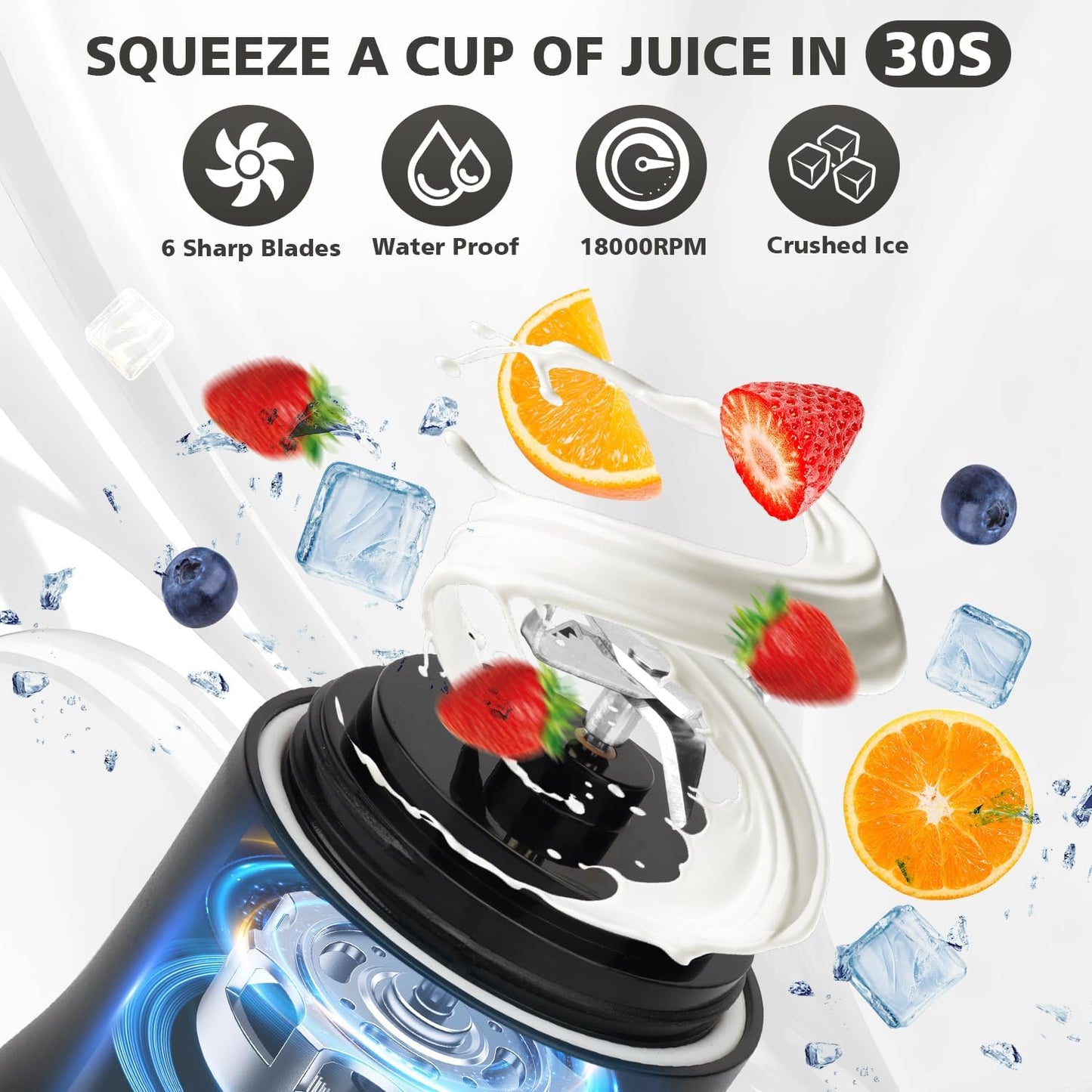 Portable Blender with Insulated Carrying Case & Recipe Book-20 OZ USB-C Rechargeable Personal Juicer for Smoothies & Protein Drinks, Mini Small Blender Cup with 6 Blades for Shakes, Travel Lid