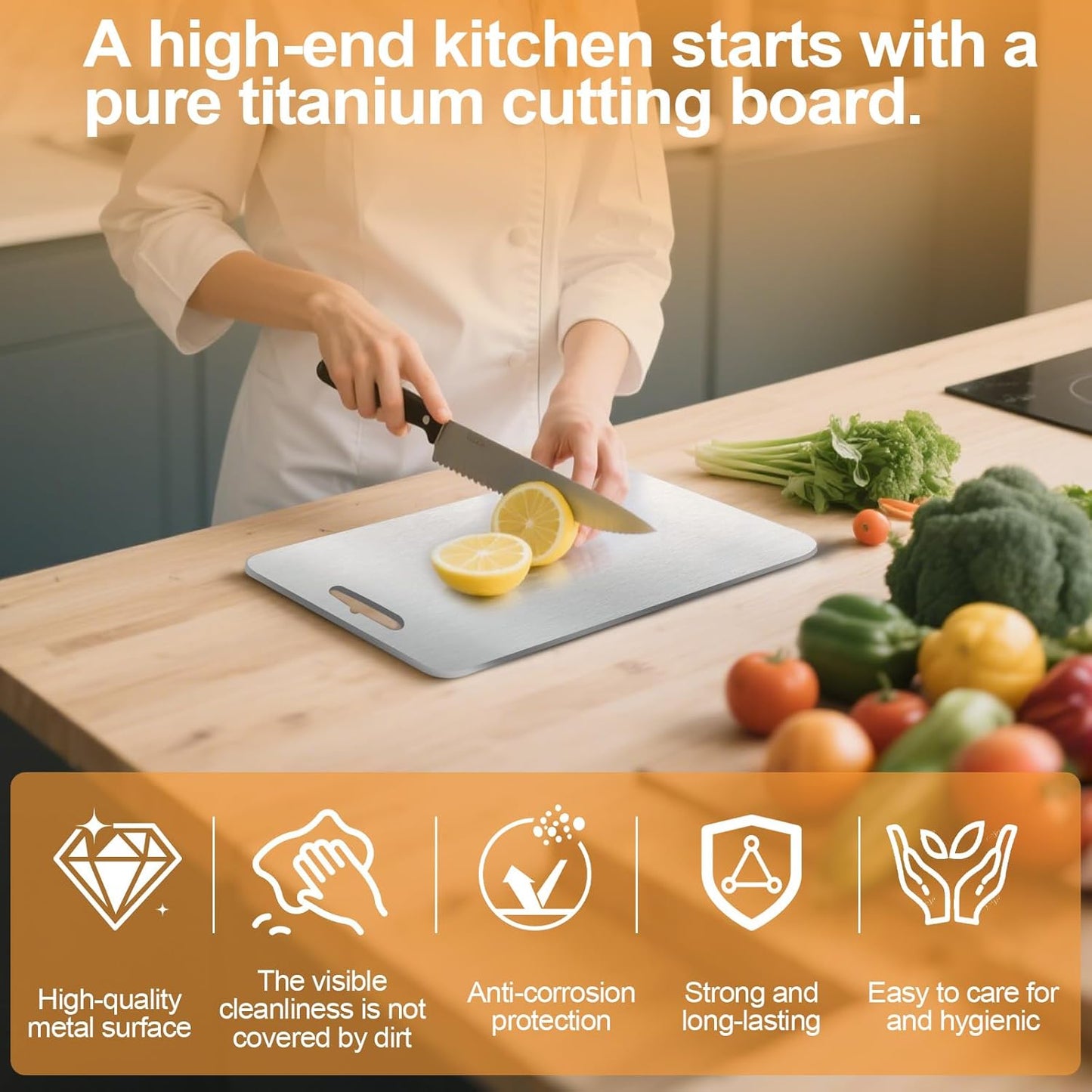 100% Pure Titanium Cutting Boards for Kitchen, Titanium Cutting Board Set of 3, 2025 New Food-Grade Chopping Board for Easy to Clean and Will Not Absorb Odors