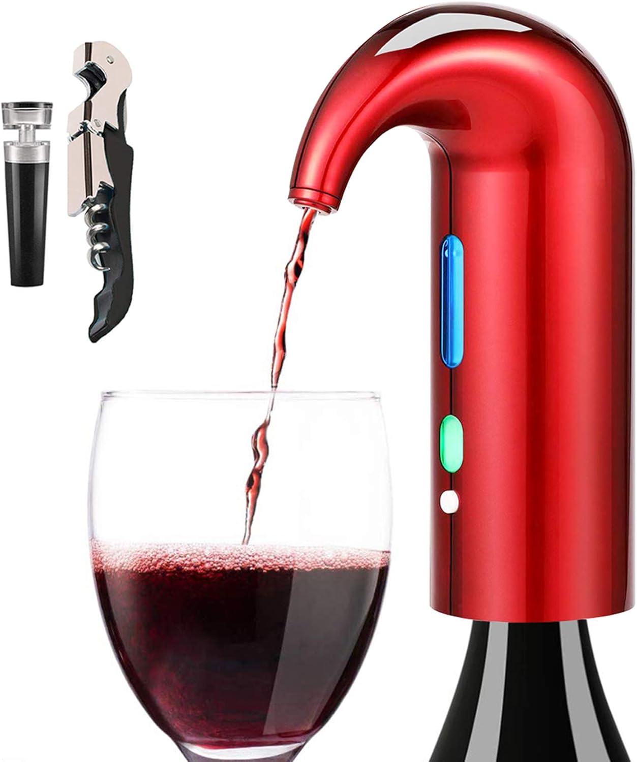 Wine Aerator Electric Wine Decanter – Easy One Touch Red & White Wine Accessories, Ideal for Beginners and Enthusiasts, Spout Pourer, Wine Preserver – Best Christmas Day Gifts for Dad (Lucky red)