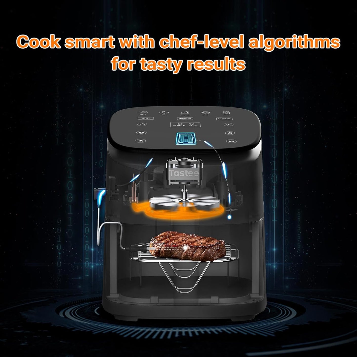 Tastee Air Fryer Lite, 8-in-1 Compact 5.5QT Oven with Single-Sensor Smart Probe, 450°F Digital Dehydrator, 24 One-Touch Presets, Dishwasher-Safe & Non-Stick Basket
