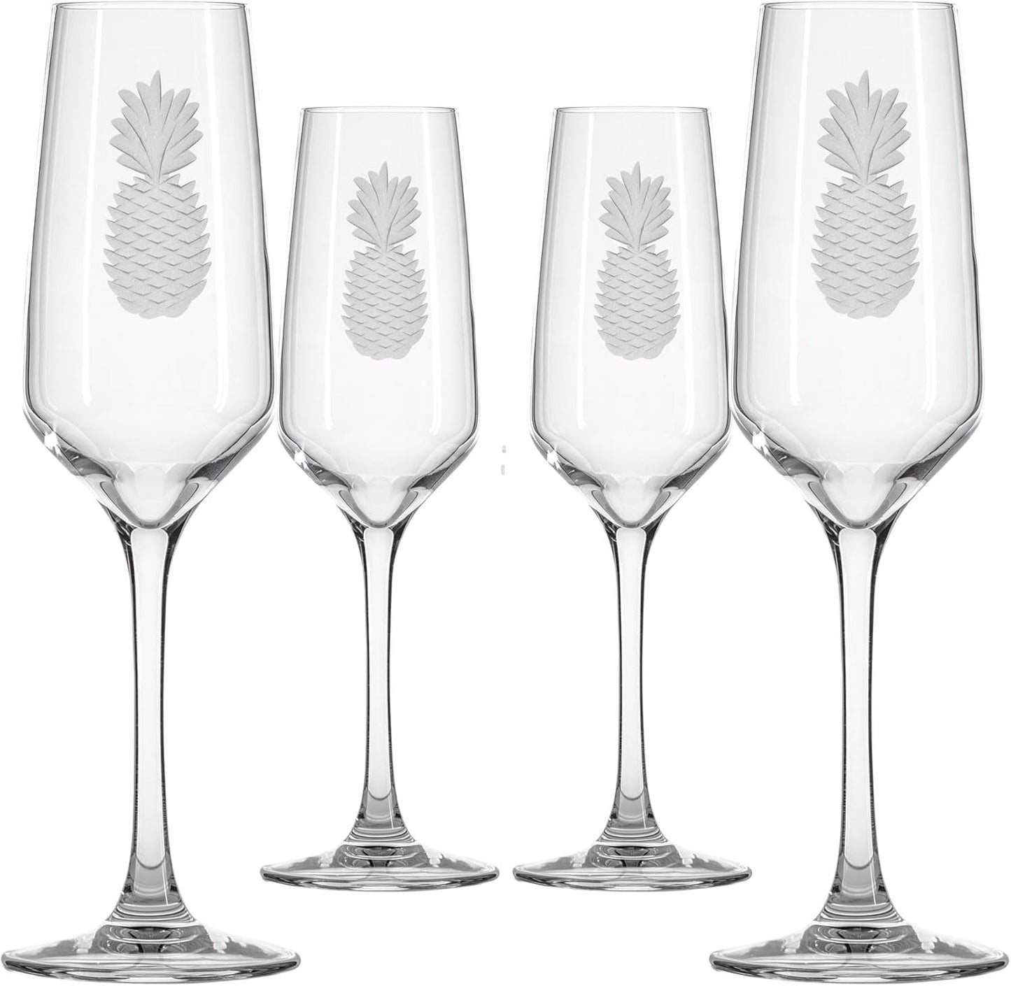 Rolf Glass Fresh Pineapple Champagne Flute | 5.75oz Toasting Glasses | Diamond-Wheel Engraved and Polished | Designed and Engraved in the USA | Lead-Free | Set of 4