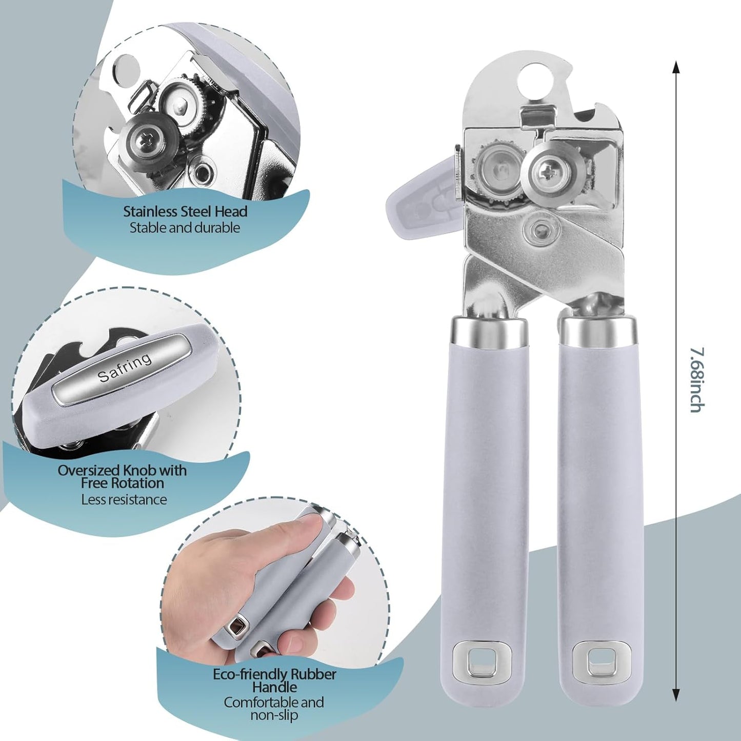 Can Opener Manual, Heavy Duty Handheld Strong Can Opener with Soft Touch Handle, Sharp Blade Smooth Edge, Can Openers with Multifunctional Bottle Opener, Lavender