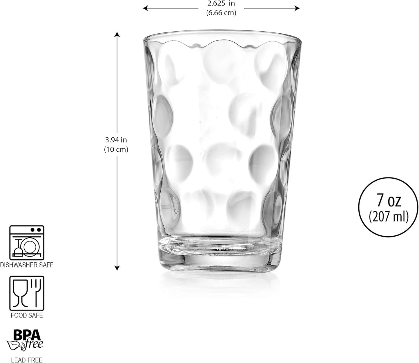 Home Essentials Drinking Glasses - Set of 10 - Juice Glass Small Cups, Premium Quality Cooler 7 Oz. Circular Glassware. Ideal for Water, Juice, Cocktails, and Iced Tea. Dishwasher Safe.