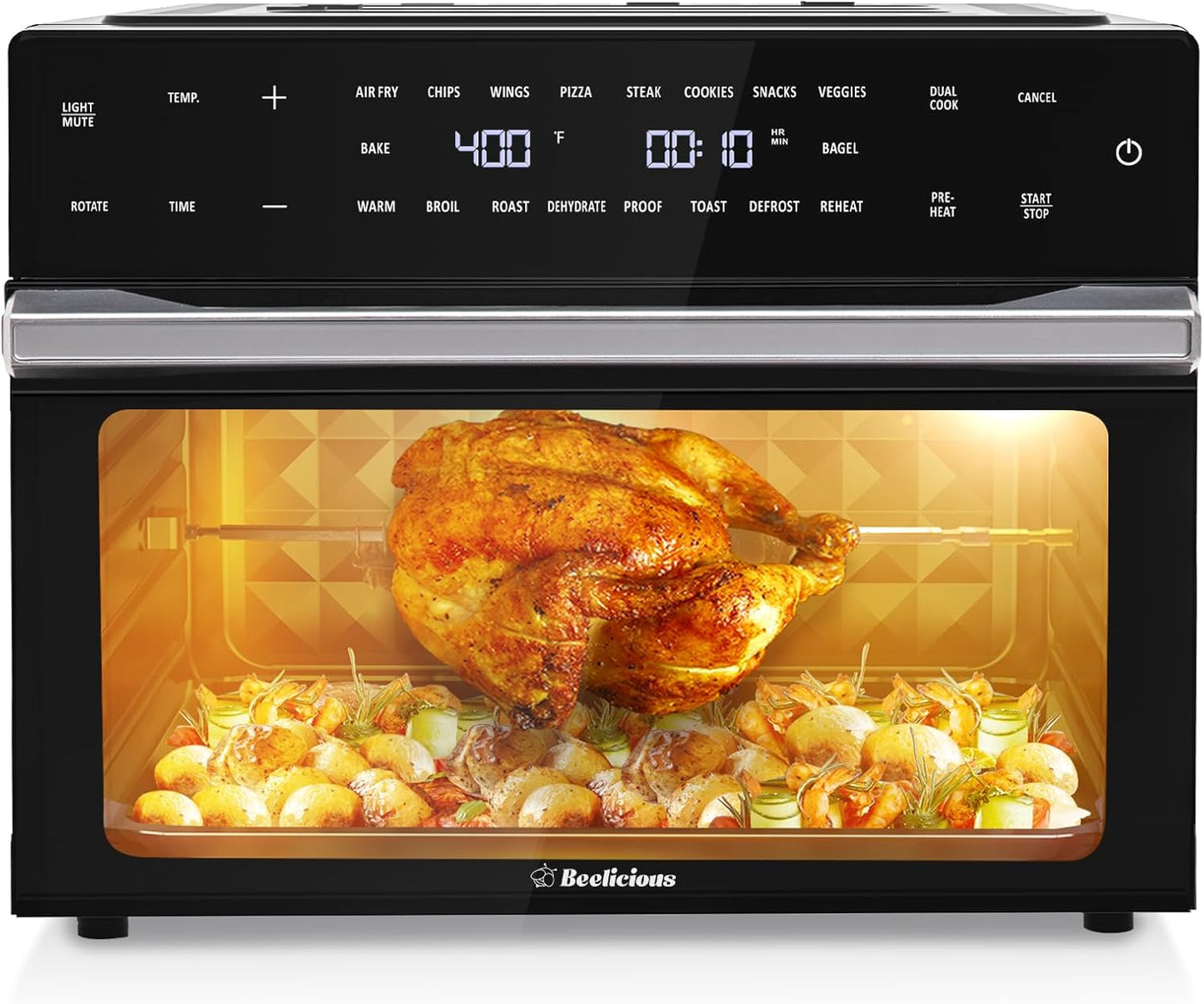 Beelicious 32QT Extra Large Air Fryer, 19-In-1 Air Fryer Toaster Oven Combo with Rotisserie and Dehydrator, Digital Convection Oven Countertop Airfryer Fit 13" Pizza, 6 Accessories, 1800w, Black