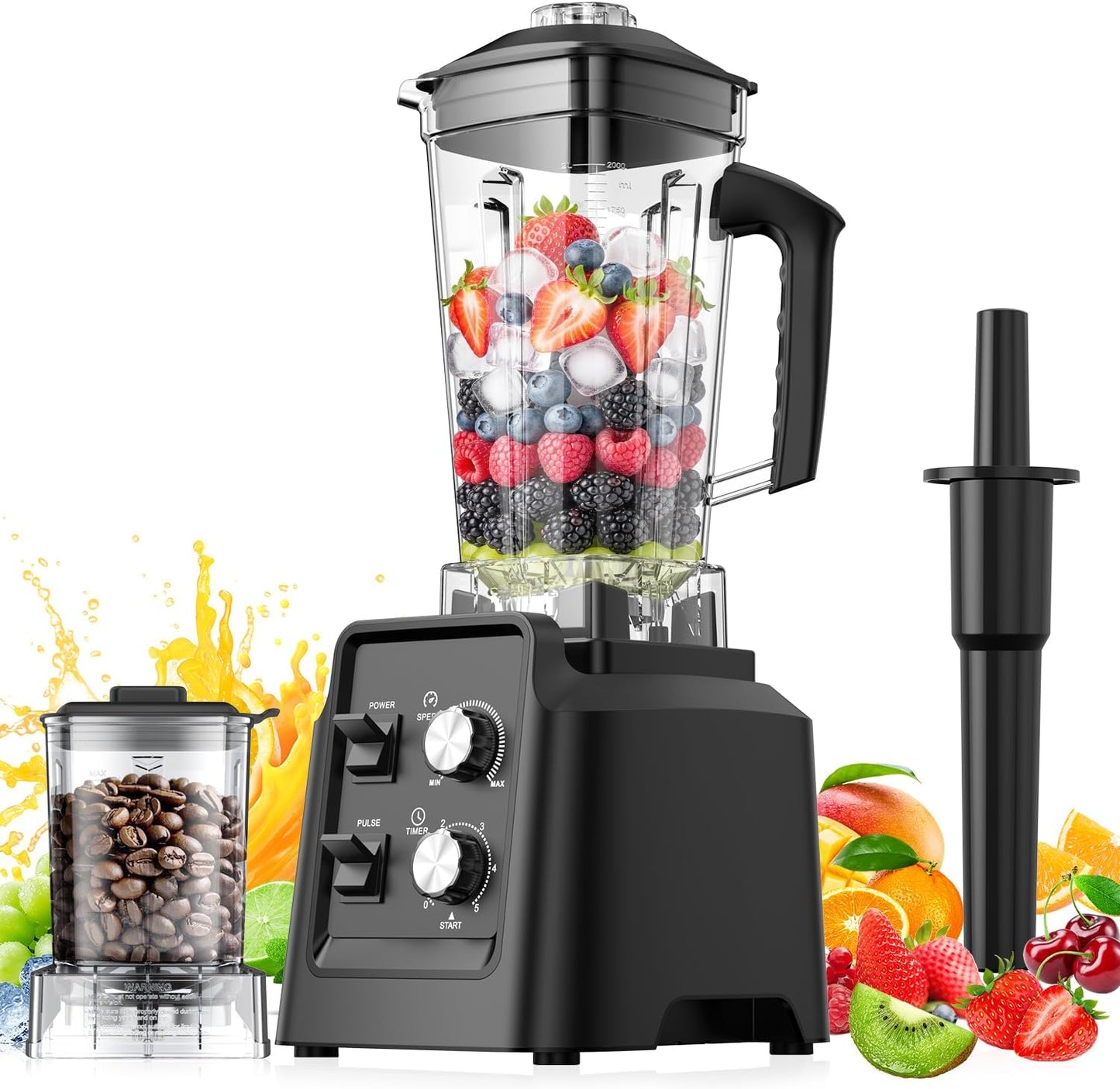 Blender, 68Oz. Countertop Blenders with 20Oz. Grinder, 28000 RPM Kitchen Blender for Smoothies, Ice Crushing, Frozen Fruits, Self-Cleaning, Speed Adjustable, Black