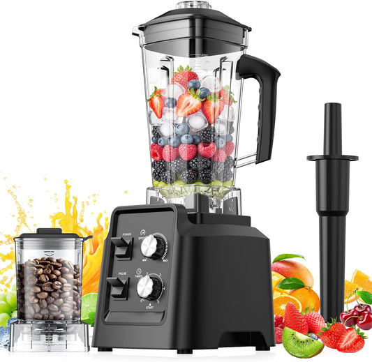 Blender, 68Oz. Countertop Blenders with 20Oz. Grinder, 28000 RPM Kitchen Blender for Smoothies, Ice Crushing, Frozen Fruits, Self-Cleaning, Speed Adjustable, Black
