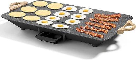 CookSimple Everyday 20"x12" Electric Griddle–1700W Nonstick ILAG Granite Surface, Large Sloped Design, Perfect for Family Meals, Pancakes&Eggs, Fast Even Heating, Easy to Clean, Granite Black