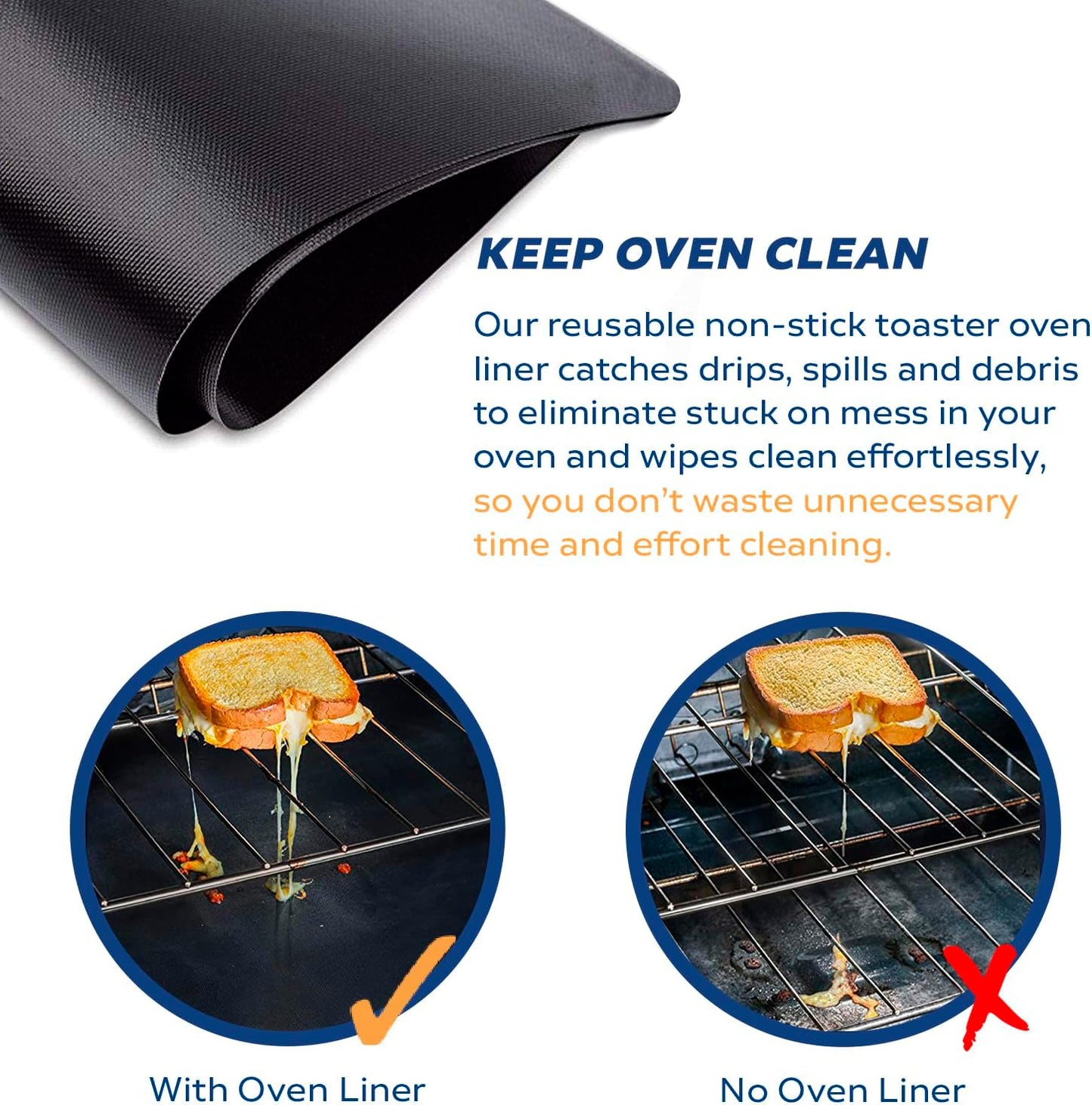 Non-Stick Toaster Oven Liner 3 PACK - 11" X 9" Oven Liners for Bottom of Oven, Great Oven Mat, Teflon Liner for Toaster Ovens, Dishwasher Safe, Best Oven Mat for Bottom of Oven