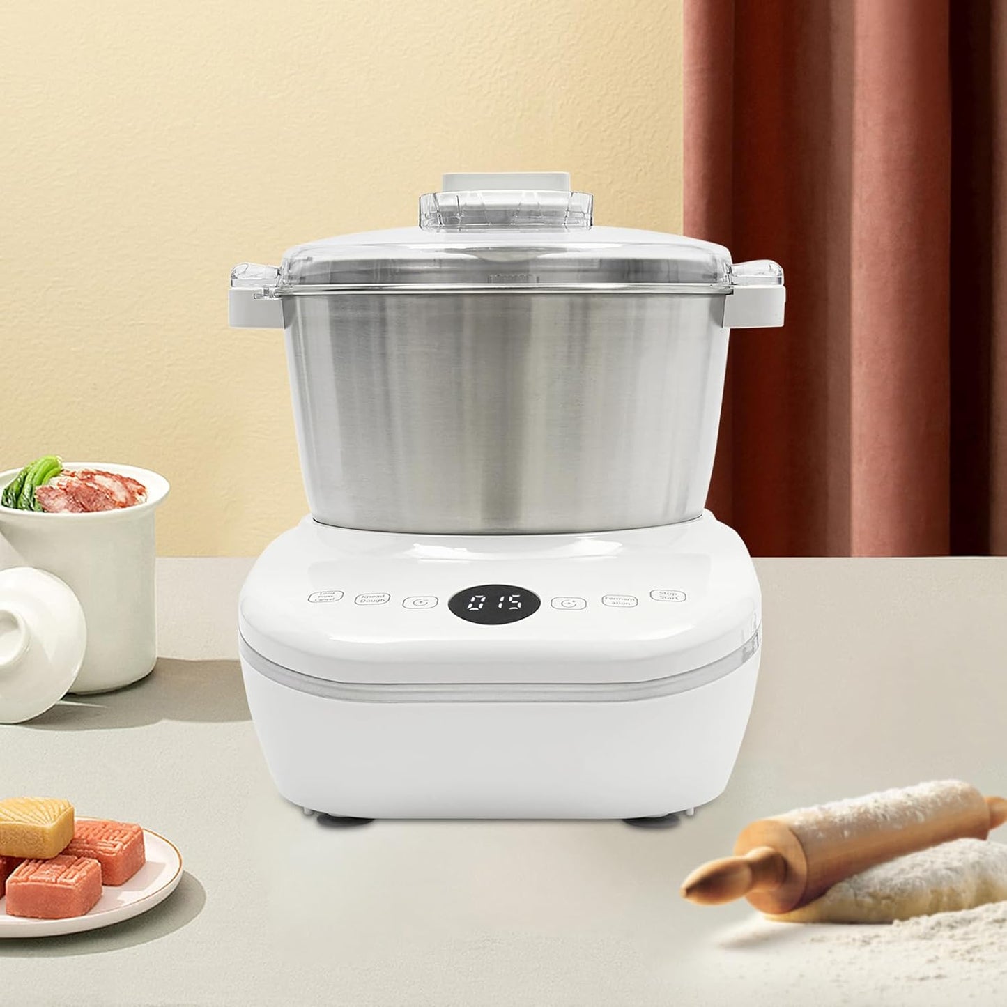 169oz Electric Dough Maker with Fermentation, 200W Dough Stand Mixer Machine with 140-170 RPM,Built-in Microcomputer Timer,Digital Screeny, Automatic Kneading Machine for Bakery (White)