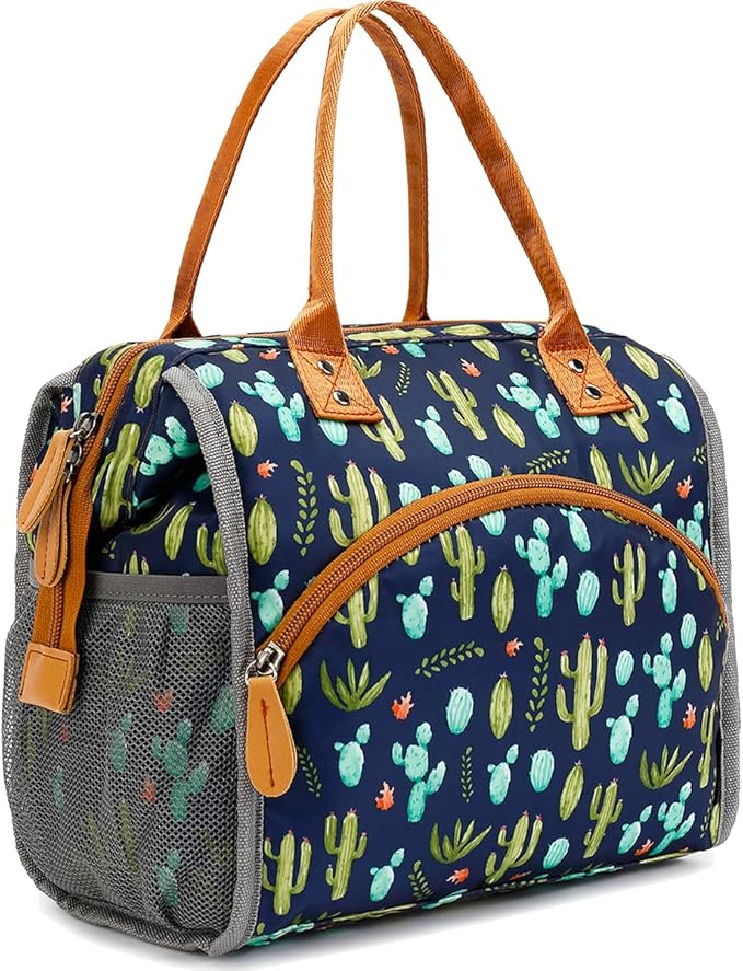 FlowFly Insulated Lunch Bag for Women, Men, Large and Reusable, Handle, Work and Travel Tote and Meal Prep Organizer, Cactus