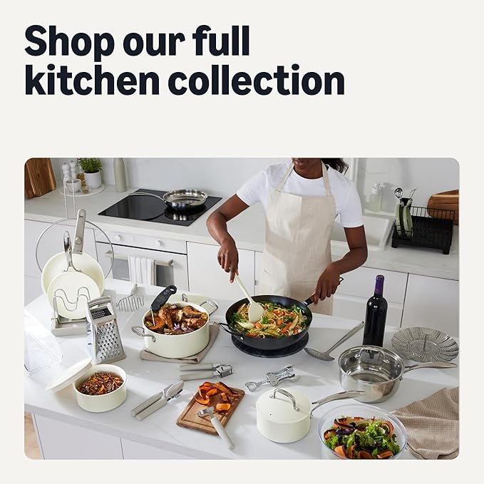 Amazon Basics Ceramic Nonstick Stackable Cookware with Detachable Handles, 11-Piece Set, All Cooktop Friendly, Linen Gray