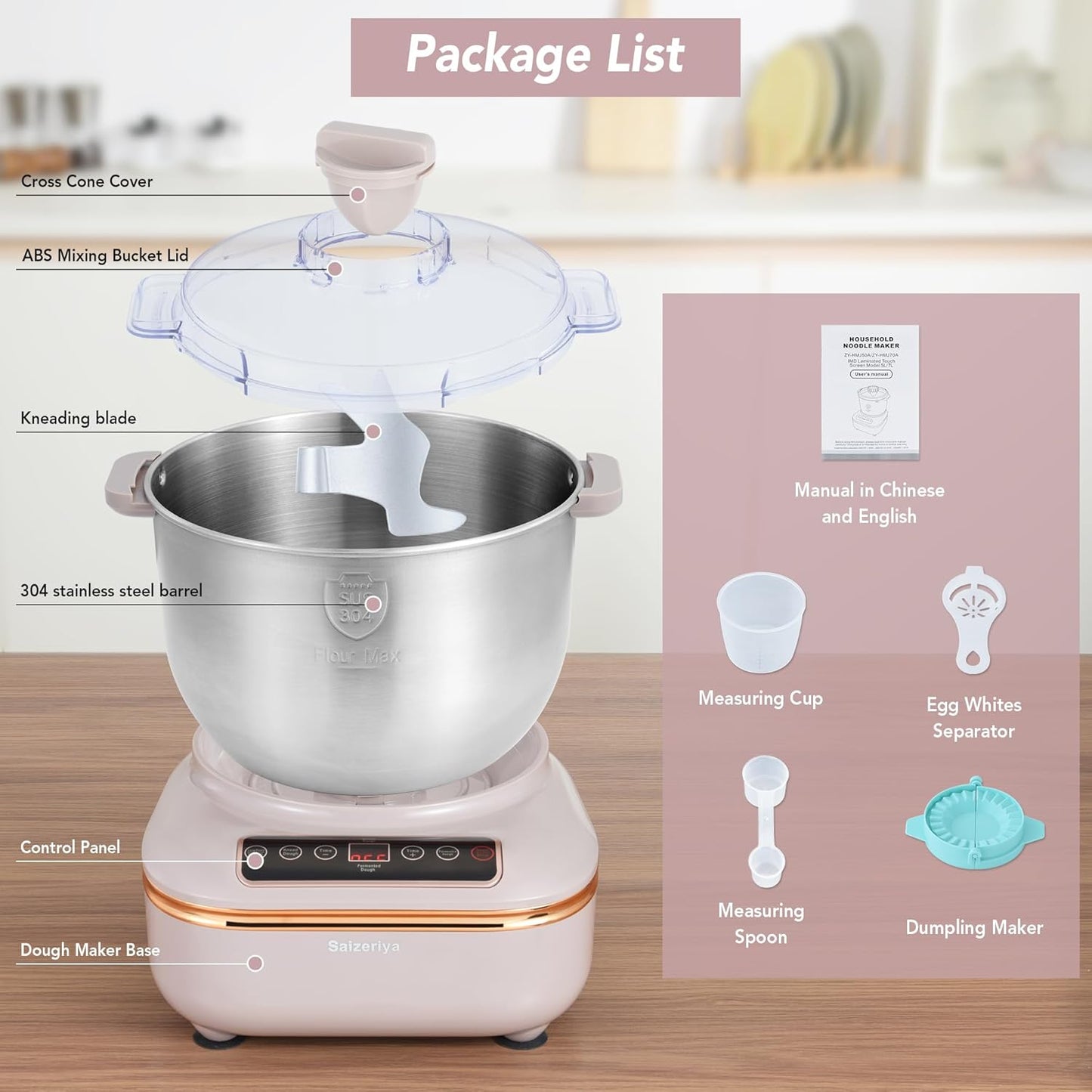 Electric Dough Maker with Ferment Function, 7L(6.6QT) Dough Mixer Machine with Stainless Steel Bowl, Kitchen Stand Mixers, Flour Kneading Machine for Pizza Bread-NEW