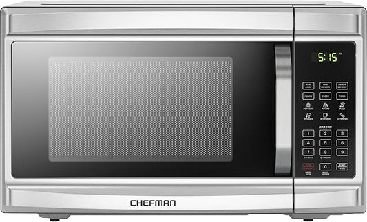 Chefman Countertop Microwave Oven, 1.3 Cu. Ft. Digital, Stainless Steel, 1000 Watts, with 6 Auto Menus, 10 Power Levels, Eco Mode, Memory, Mute Function, Child Safety Lock, Easy Clean Microwave Ovens