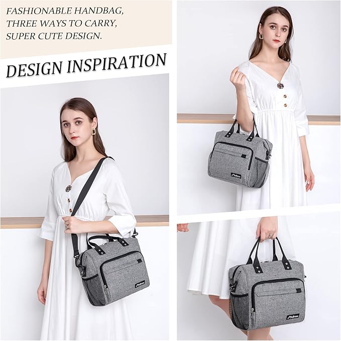 TuErCao Insulated Lunch Bag Soft Cooler Bag for Beach Travel Picnic, Adult Lunch Box for Women for Work, Dark Grey