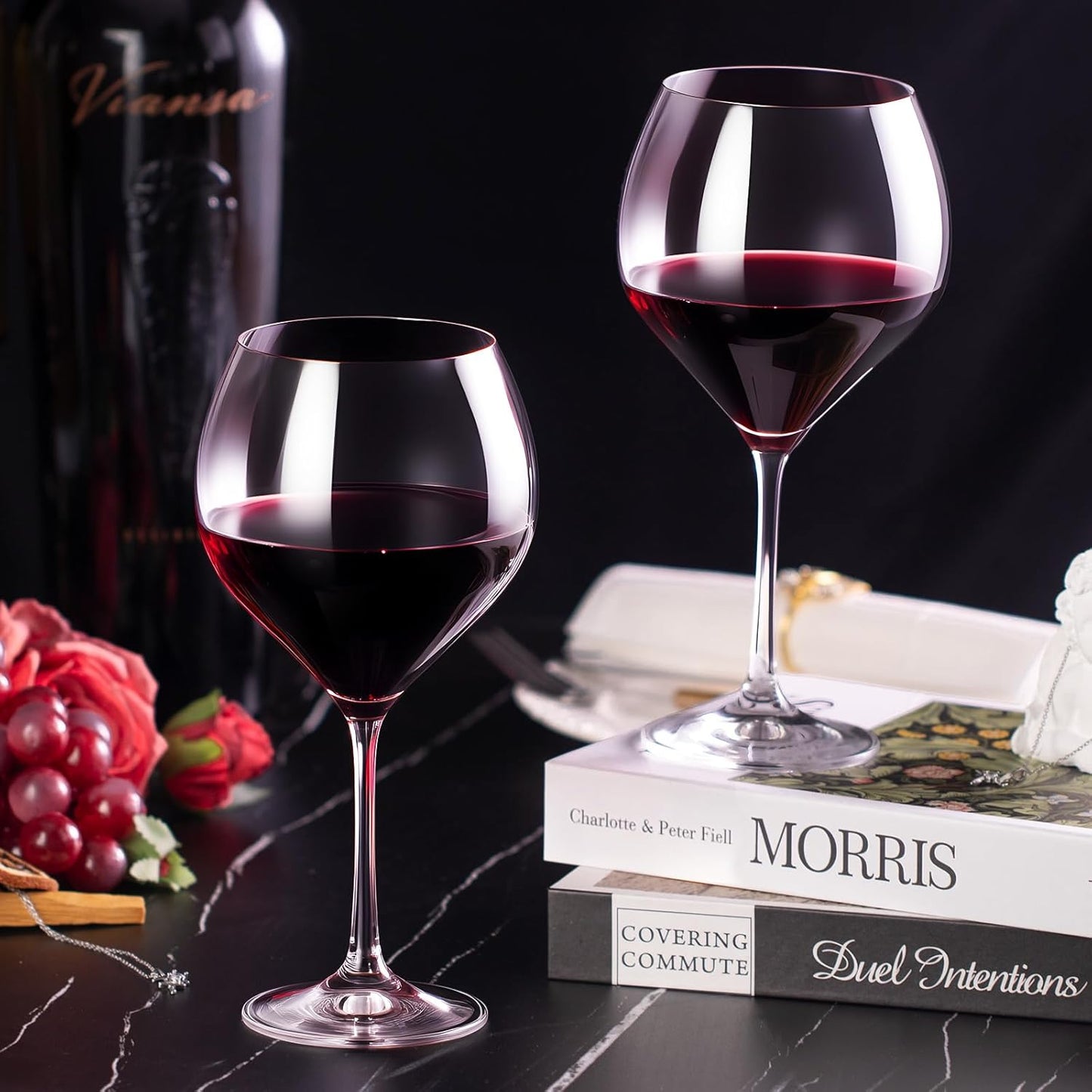 KAMMAK Wine Glasses Set of 2, 22 oz Hand Blown Crystal Bordeaux Wine Glasses, Thin Rim & Long Stem, Perfect for Red & White, Daily Use, Wedding Anniversary or Birthday Gift with Gift Box, Sofia