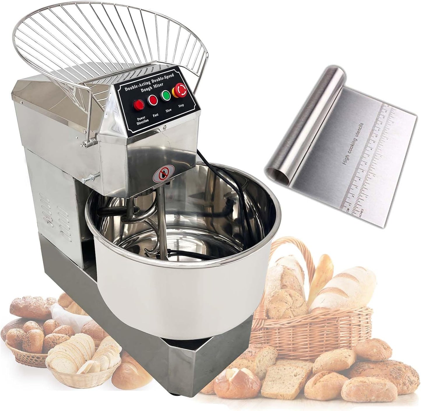 40QT Commercial Dough Mixer, 110V 1800W Electric Food Dough Kneading Flour Blender Machine, Stainless Steel Stand Mixing, W/Dual Action and Dual Speed, for Bakeries Pizzerias Bread Maker