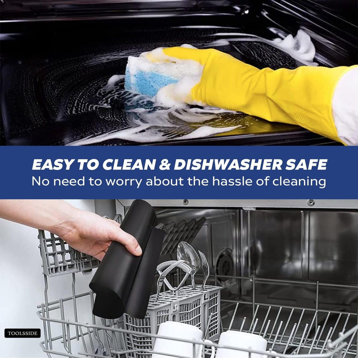 TOOLSSIDE 100% Non-Stick Toaster Oven Liner 2 PACK - 11" X 9" Oven Liners for Bottom of Oven, Great Oven Mat, Teflon Liner for Toaster Ovens, Dishwasher Safe, Best Oven Mat for Bottom of Oven