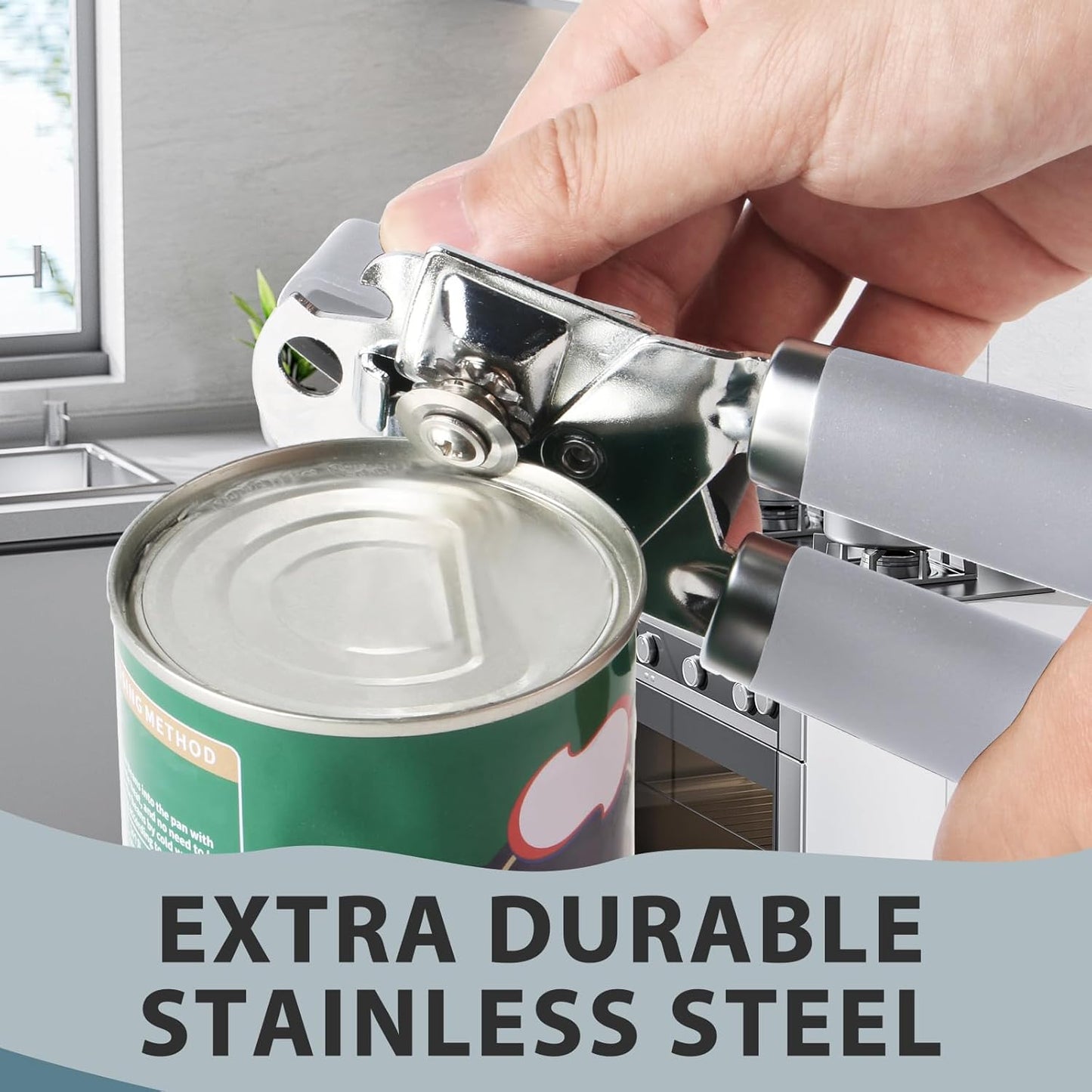 Can Opener Manual, Heavy Duty Handheld Strong Can Opener with Soft Touch Handle, Sharp Blade Smooth Edge, Can Openers with Multifunctional Bottle Opener, Lavender