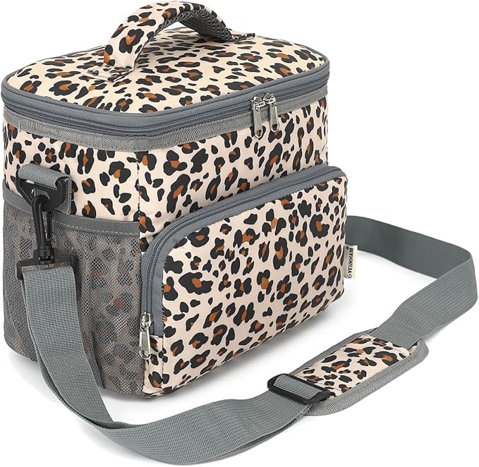 Insulated Lunch Bag for Adult/Women/Men, Reusable Lunch Box Cooler Soft Leakproof Tote, Thermal Meal Prep Lunch Pail with Adjustable Shoulder Strap for Picnic/School/Travel/Office, Leopard