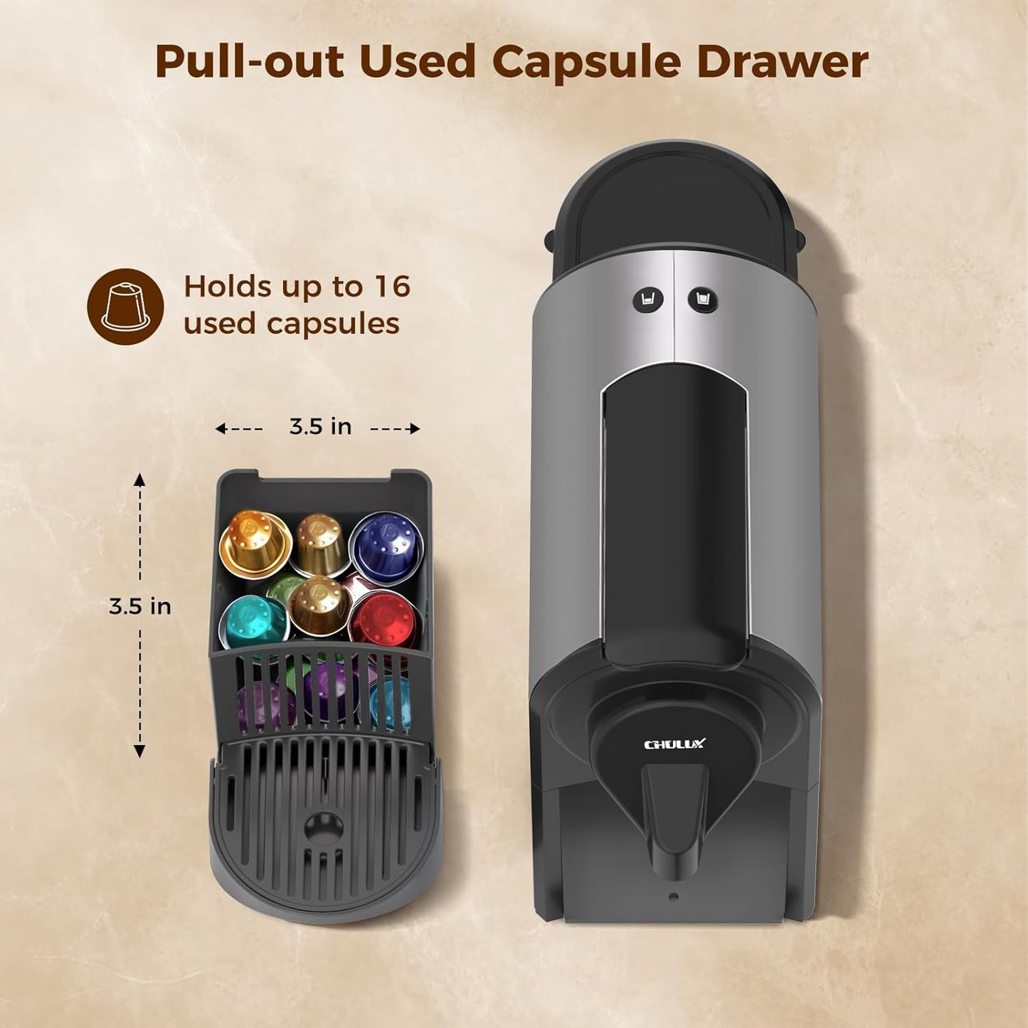 CHULUX Compact Espresso Machine, 20 Bar Single Serve Coffee Maker, Dual Brew Sizes for Espresso and Lungo, 1400W Rapid Brewing, Mystic Gray (Upgrade Model)