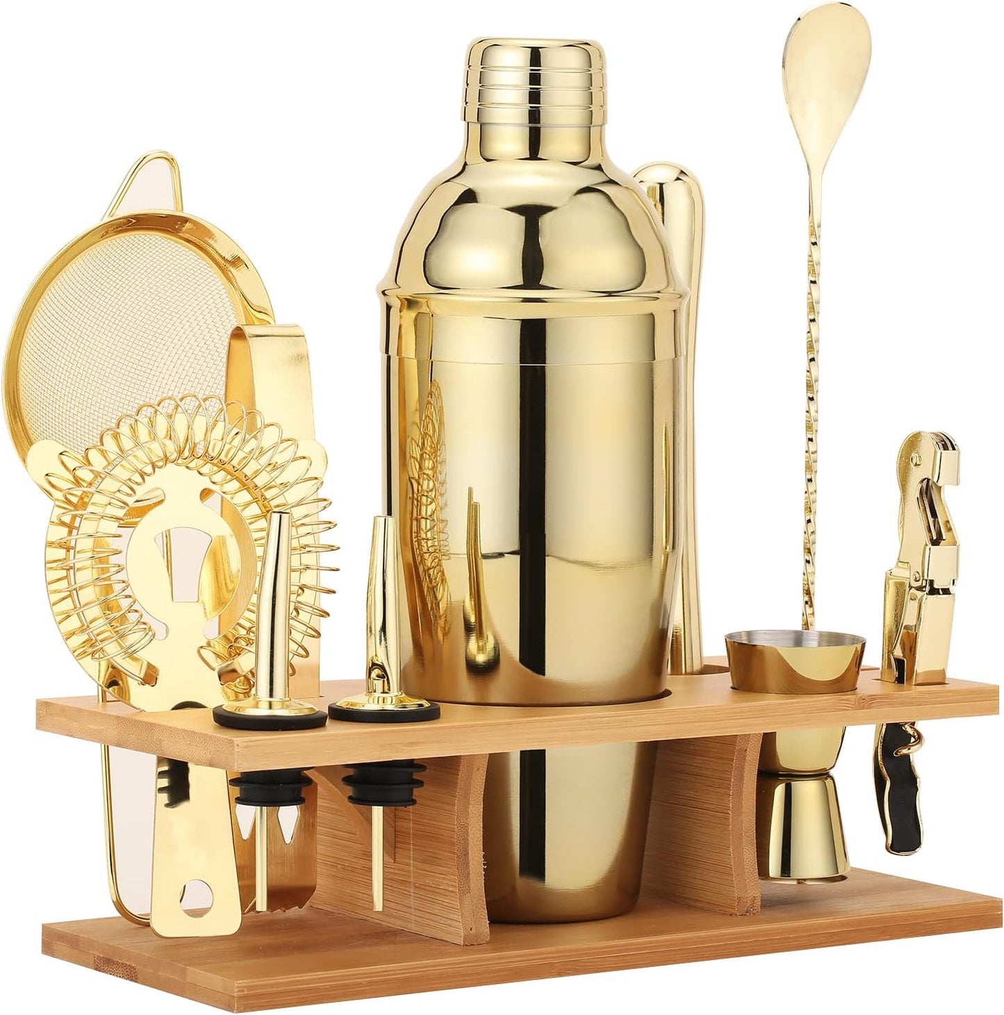 Shakers Bartending, 11Pcs-Cocktail Shaker Set Gold Drink Mixer with 25oz Martini Shaker,Muddler,Bar Spoon and More Professional for Home and Bartender.(Gold)