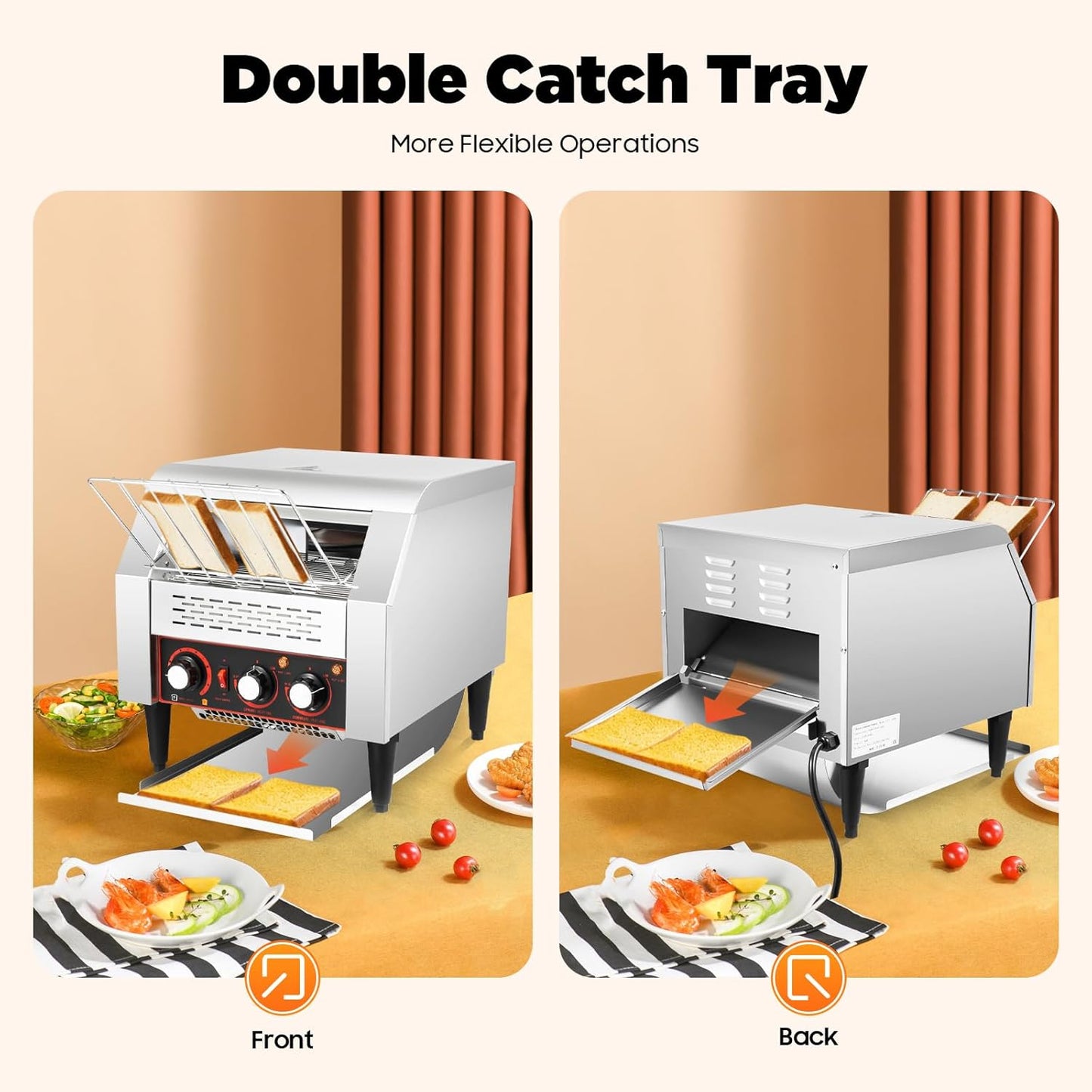 Commercial Conveyor Toaster 300 Slices/Hour 2200W Heavy Duty Stainless Steel Industrial Conveyor Toaster Electric Oven with Dual Heating & 7-Speed Adjustment