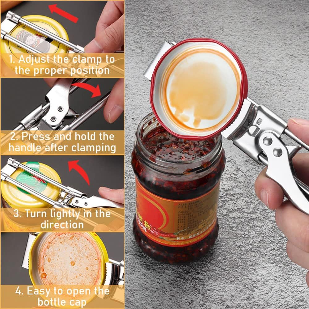 Adjustable Multifunctional Stainless Steel Can Opener, 2026 New Stainless Steel Can Opener Bottle Jar Lid Gripper Household Kitchen Tool, Manual Jar Bottle Opener Kitchen Accessories (3 Pcs)