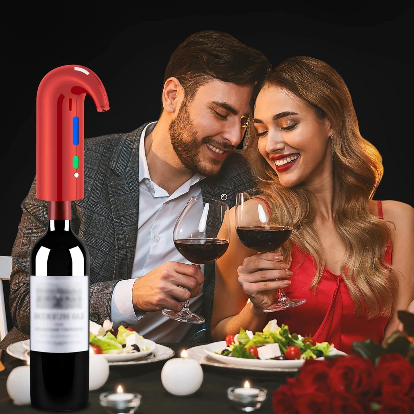 Wine Bottle Opener Christmas Day Gift Set with Electric Wine Opener, Wine Decanter&Wine Aerator and Pourer, wine stopper, Foil Cutter and EVA Storage Bag, Rechargeable and Automatic-(Christmas Red)