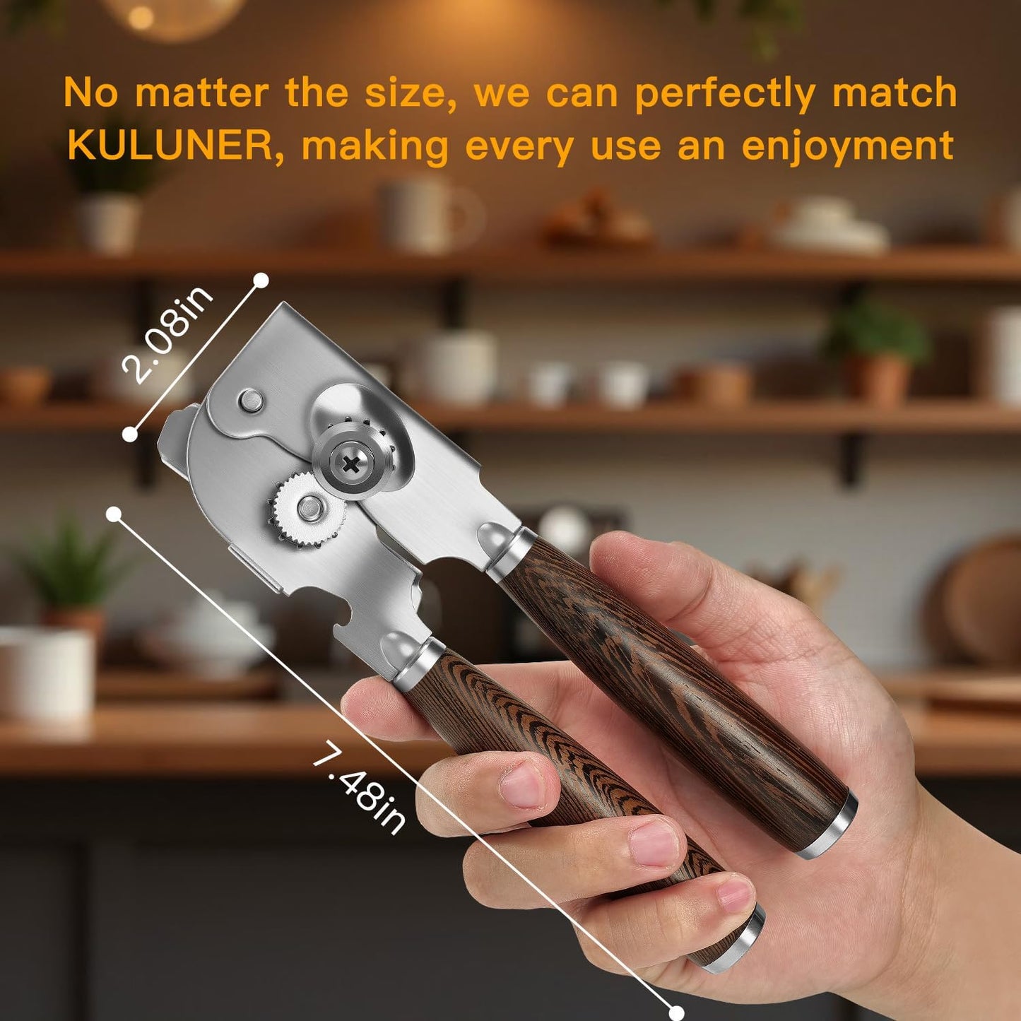 Upgraded Efficient Manual Can Opener - Selected Solid Wood Handle, Sharp and Smooth Blade Edge, Portable Design, Easy-Open Large Knob, Versatile for Various Bottle Caps(Wenge)