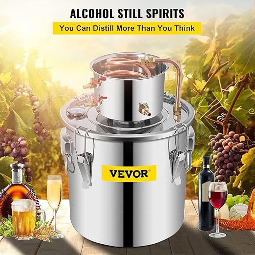 VEVOR Alcohol Still 8Gal/30L Alcohol Distiller Stainless Steel Distillery Kit for Alcohol with Copper Tube & Pump Home Brewing Kit Build-in Thermometer for DIY Whisky Wine Brandy