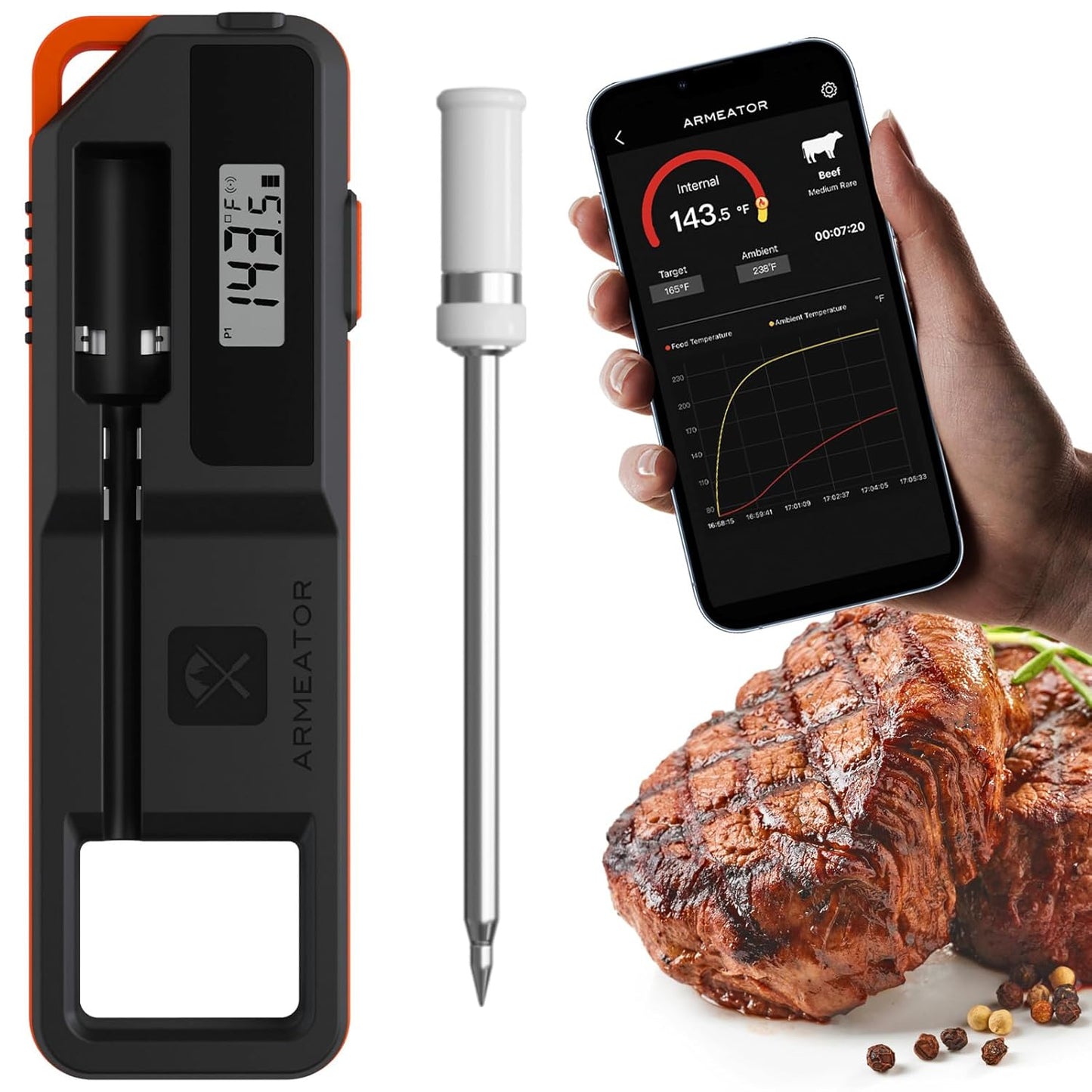 Smart Meat Thermometer Digital App | Instant Read Food Thermometers for Grill Cooking | Perfect for Steak, Chicken, Turkey | WiFi Unlimited for BBQ,Oven, Smoker, Air Fryer | Kitchen Gadgets Essentials