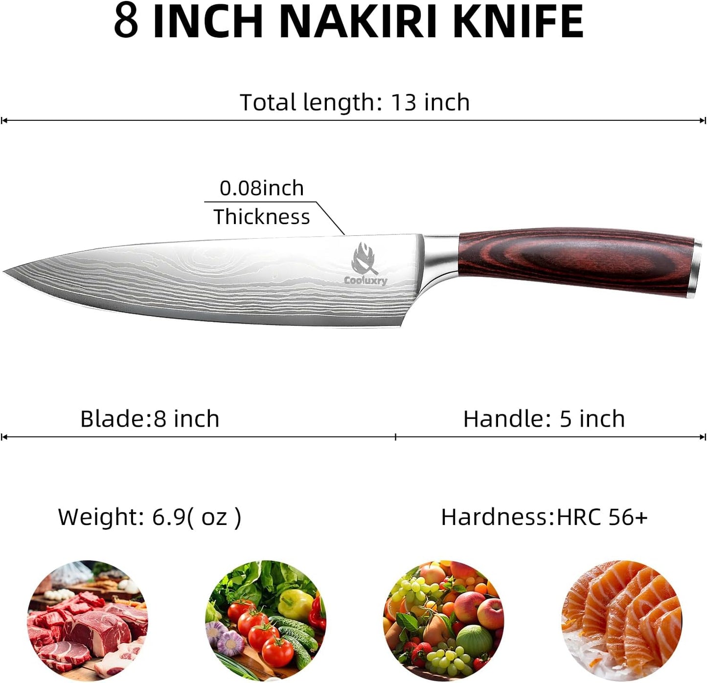 Professional Chef Knife - 8 Inch High Carbon Stainless Steel Kitchen Knife with Ergonomic Pakkawood Handle for Precise Cutting