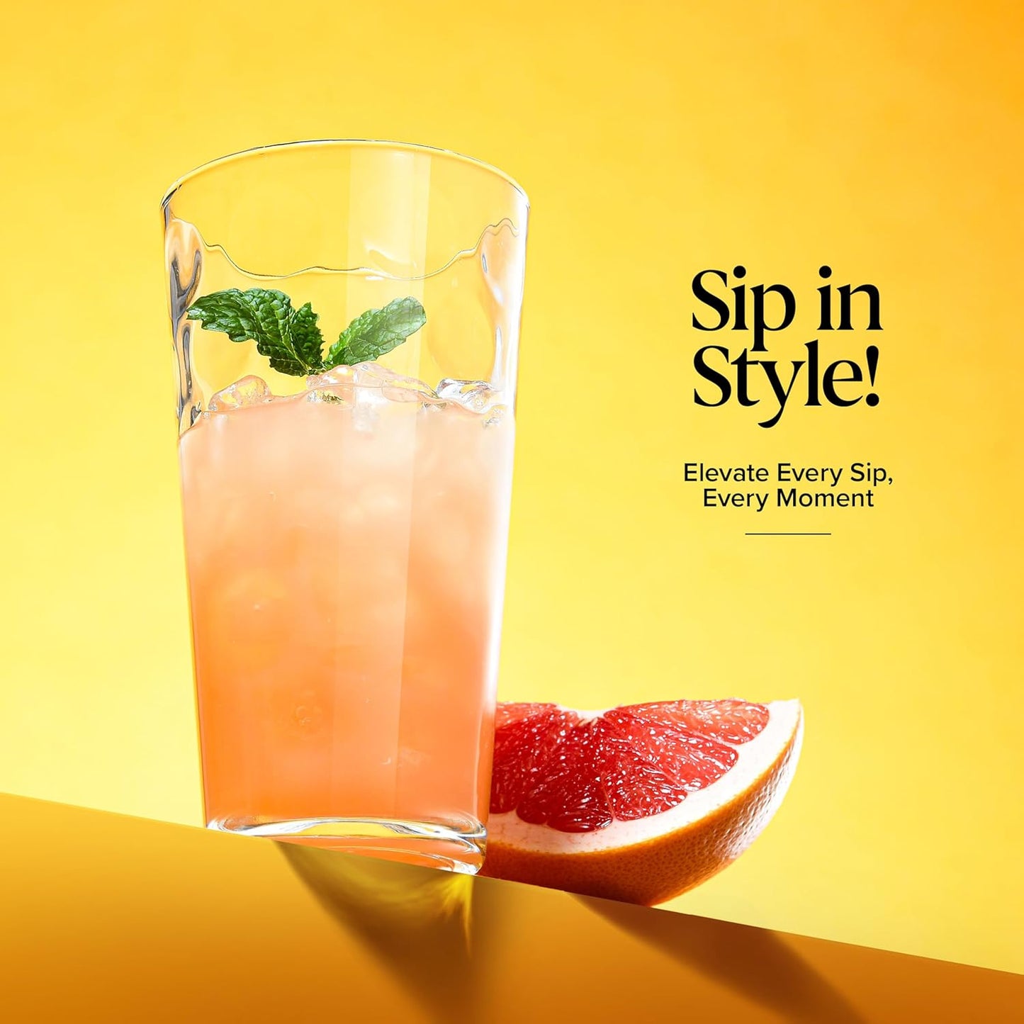 Home Essentials & Beyond Drinking Glasses Set of 4 Highball Glass Cups Bar Glasses, Uses for Juice, Water, Cocktails, Beverages, and Iced Tea. Dishwasher Safe