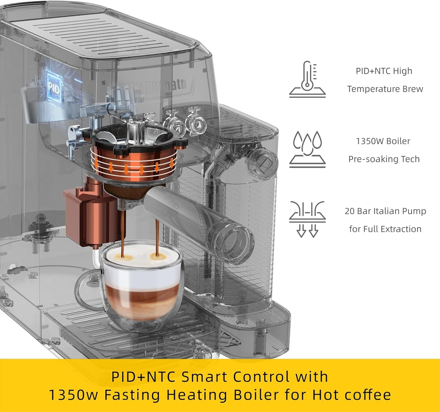 MAttinata CM1632 Cappuccino Coffee Machine 20 Bar, Professional Espresso Machines for Home with Automatic Milk Frothering System, Barista Compact Latte Maker for Coffee Lovers, Stainless Steel