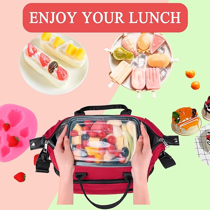 Red Lunch Box for Women for Work Insulated Lunch Bag for Female Adult, Fashion Ladies Lunch Tote Bag
