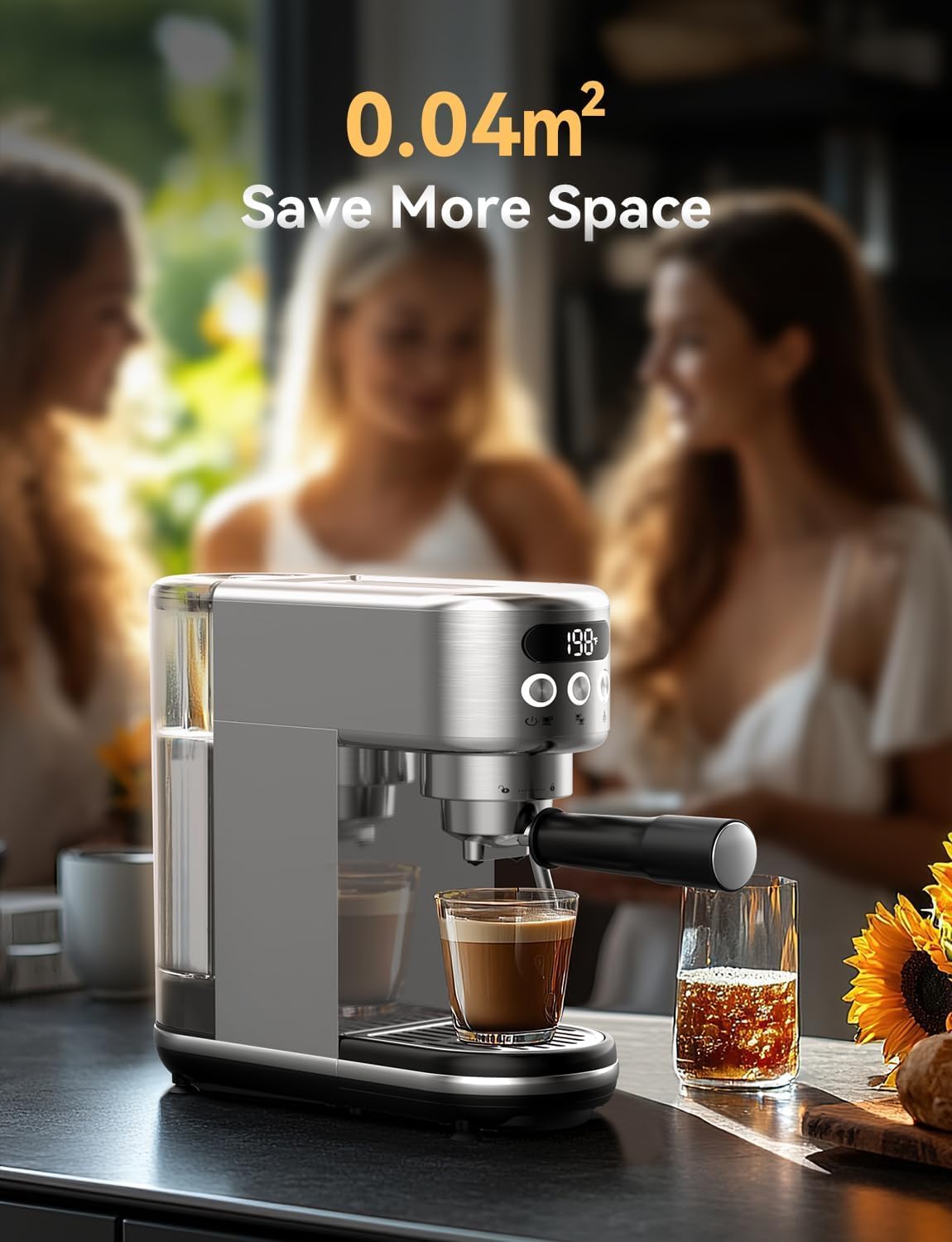 Neretva Espresso Machine 20 Bar, Super Compact Espresso Maker Stainless Steel Professional Coffee Machine Espresso with Power Steam & LED Display for Home Barista Latte and Cappuccino Maker