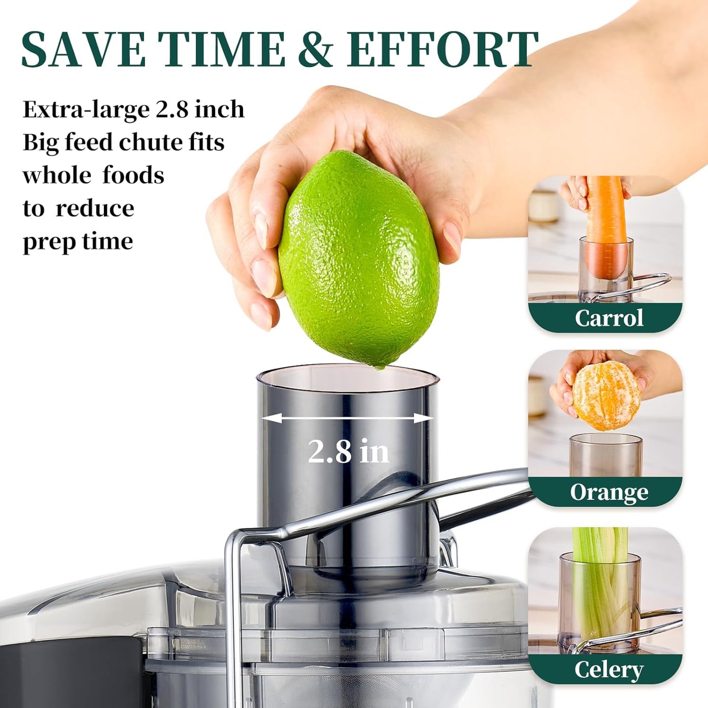 Juicer Machines, 2.8" Wide Feed Chute Centrifugal Juicer for Whole Vegetables & Fruits, Dual Speeds Juice Extractor Maker with Heavy Duty Full Copper Motor, High Juice Yield,Titanium-Plated Filter