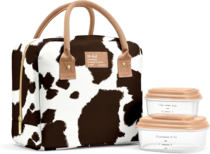 Fit & Fresh Bloomington Lunch Bag for Women - Insulated Large Lunch Box for Work with Containers, Leak-Resistant, Stain-Resistant, Zipper Closure, Cowhide